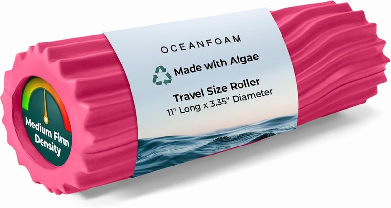 Oceanfoam Ripple Travel Foam Roller (11" x 3.35") Firm Mini Foam Roller for Physical Therapy, Deep Tissue Massage, Back Pain - High Density, Ergonomic Wave Textured, Yoga, Pilates, Exercise (Hot Pink) - Image 1